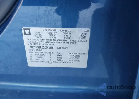 2016 Chevrolet Silverado 1500 1Lt from USA, damaged, VIN 1GCVKREC8GZ362638